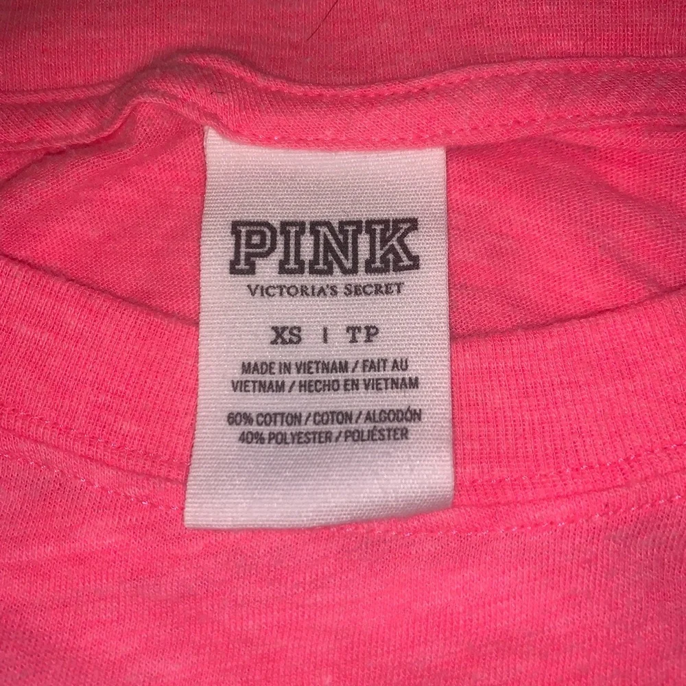 PINK Victoria's Secret Open Back Oversized Hot Neon PinkWhite Long Sleeve Tee XS - Picture 2 of 7